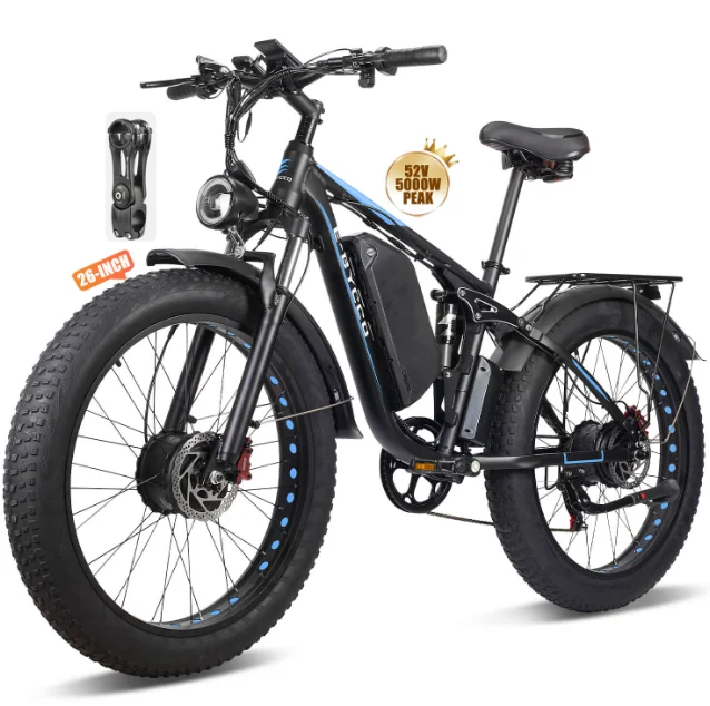 Bicicleta eléctrica para adultos pronta para envio, motores de pico duplo de 5000 W, batería de 52 V e 32 Ah com autonomia de até