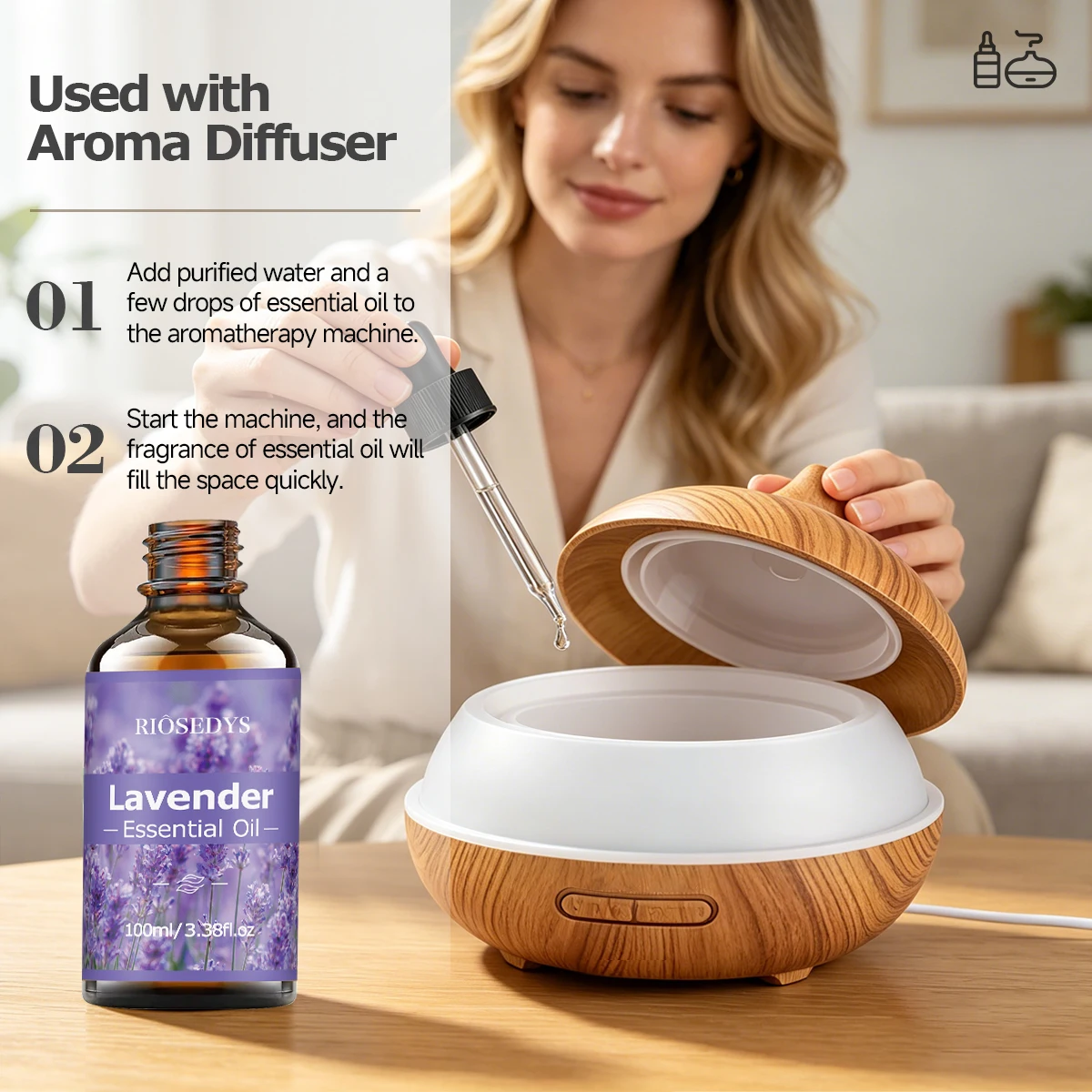 Lavendel-Ätherisches Öl, frisches Blumenduftöl für Diffusoren, DIY-Duftbasteleien und Aromatherapie, sanftes und entspannendes Aroma – Detail 4