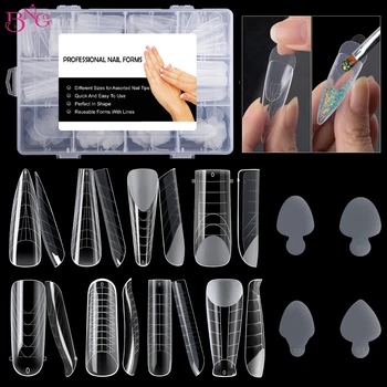 BNG デュエットシステムデュアルフォームセットマニキュアフレンチマニキュアスクエアアーモンド再利用可能なシリコーンネイルステッカートップモールドネイルアートツール