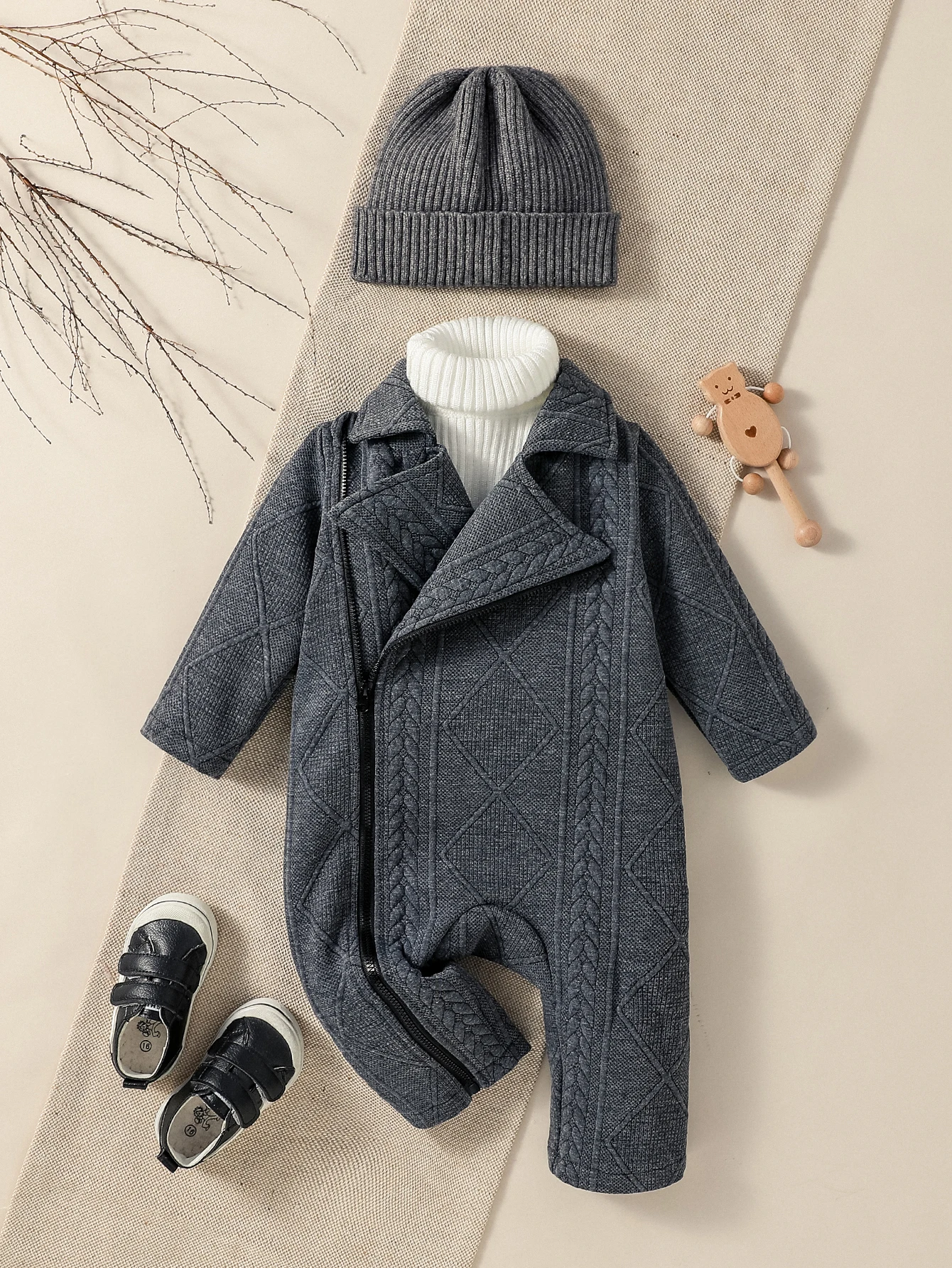 Baby boy Long Sleeve zipper pure color modern stylish autumm/Winter Fashion Streetwear jumpsuits