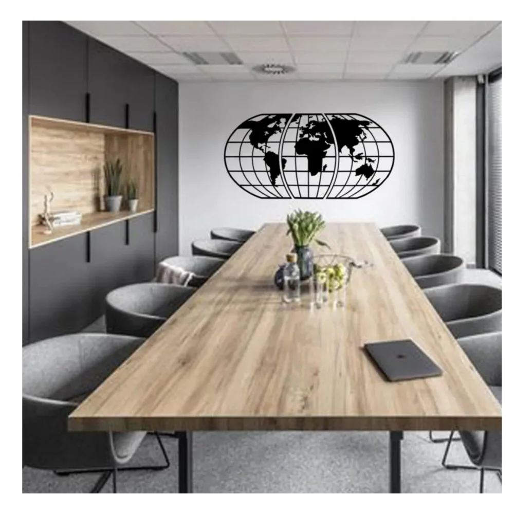 World Map Atlas 3 Pieces Laser Cut Wooden Wall Decor Black 120cm For Office And Home Gift Accessories And Furniture Decoration 2