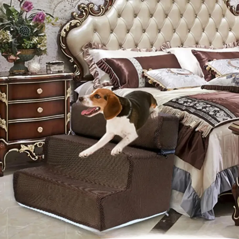 Ladder Voor Huisdieren Afdekking 3 Treden Trappen Voor Kleine Hondenkat Helling Ladder Antislip Afneembare Comfortabele Faux Leren Honden Bed Trappen - afbeelding 2