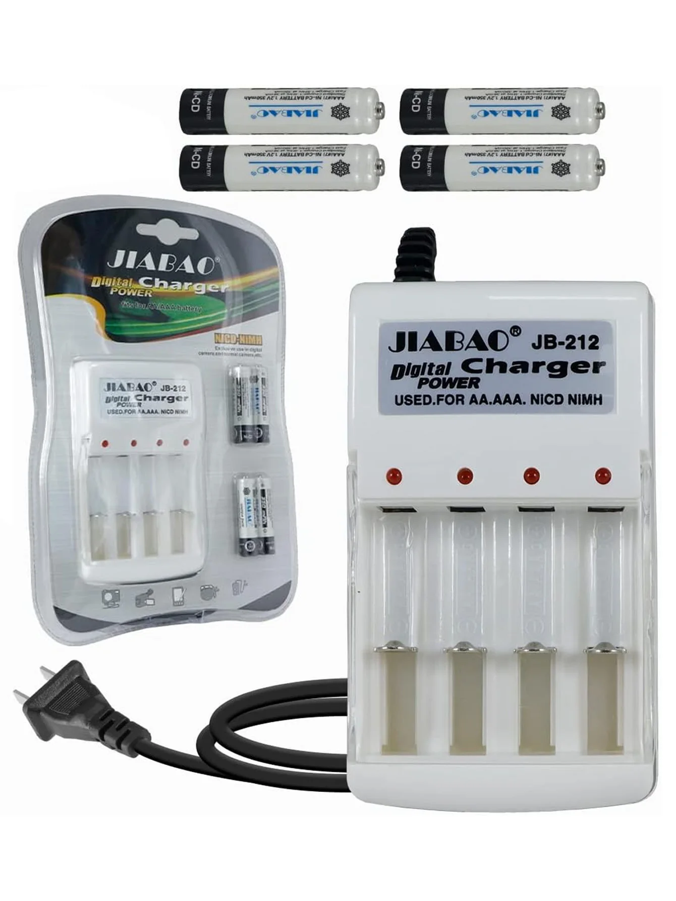 Charger for battery AA and AAA quadruple charger with 4 rechargeable batteries