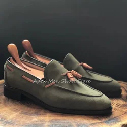 Breathable Round Toe Tassel Youth Slip On Loafers Genuine Leather Cow Suede Leather Casual Boat Shoes Handmade Custom Men's Shoe