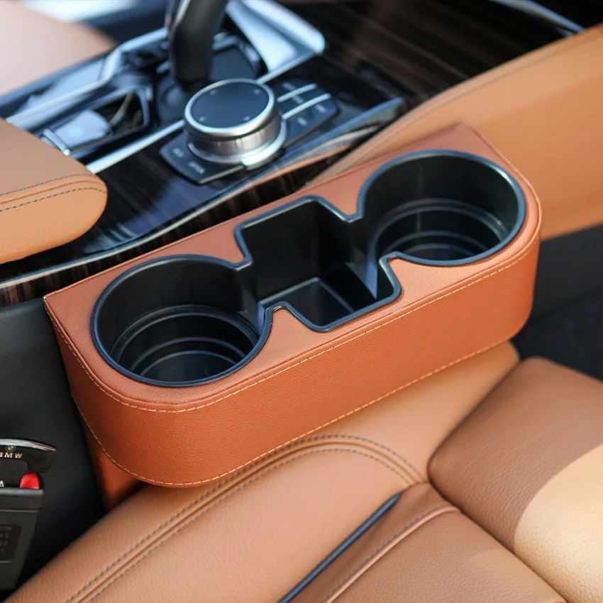 Mnoble Car Leather Cup Holder Tray Side Pocket Vehicle Benz BMW Genesis Sorento Santa Fe Palisade Grandeur Gap Car Cup Holder 