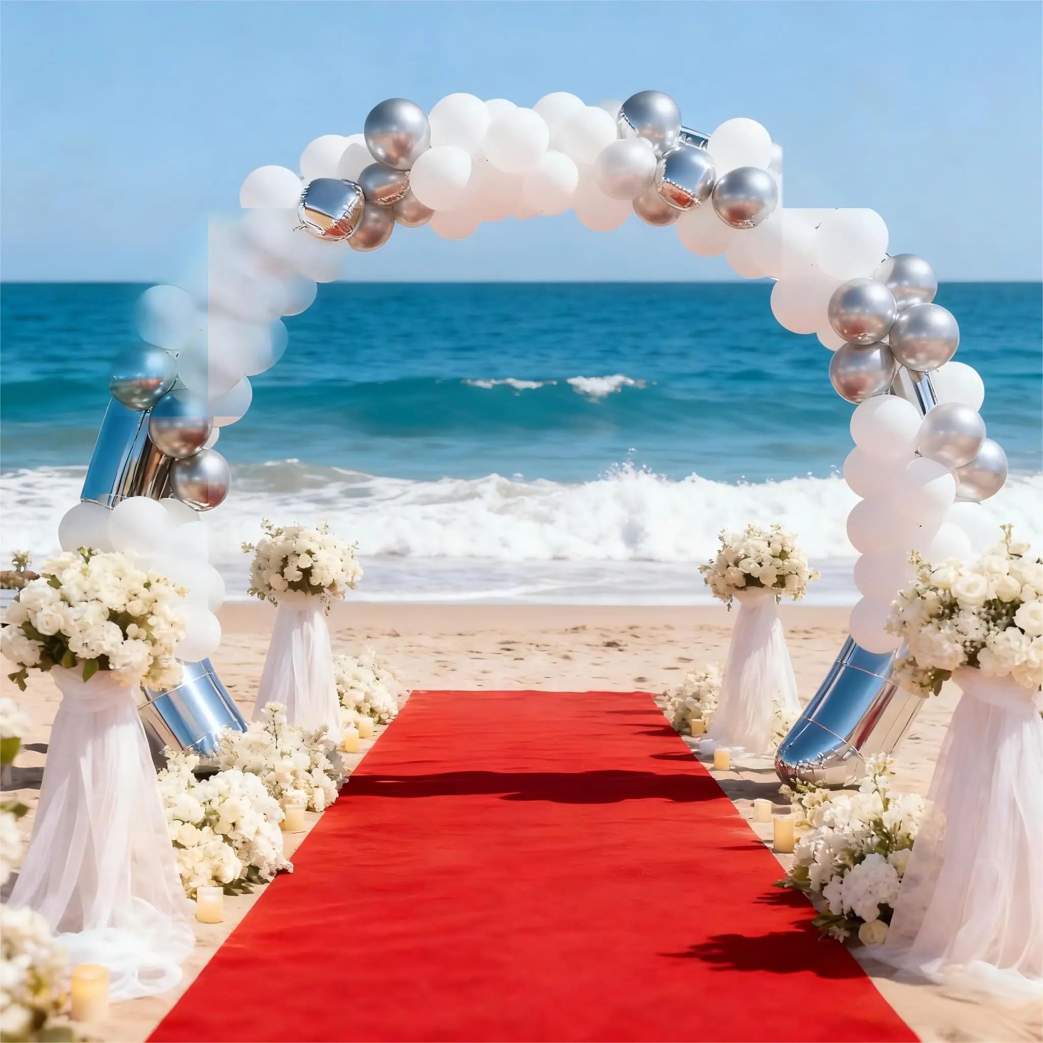 10フィートのPVCミラーインフレータブルアーチ、電動ポンプ付き、クリスマス、イベント、パーティー、セレモニー用のシルバーインフレータブルウェディングアーチ