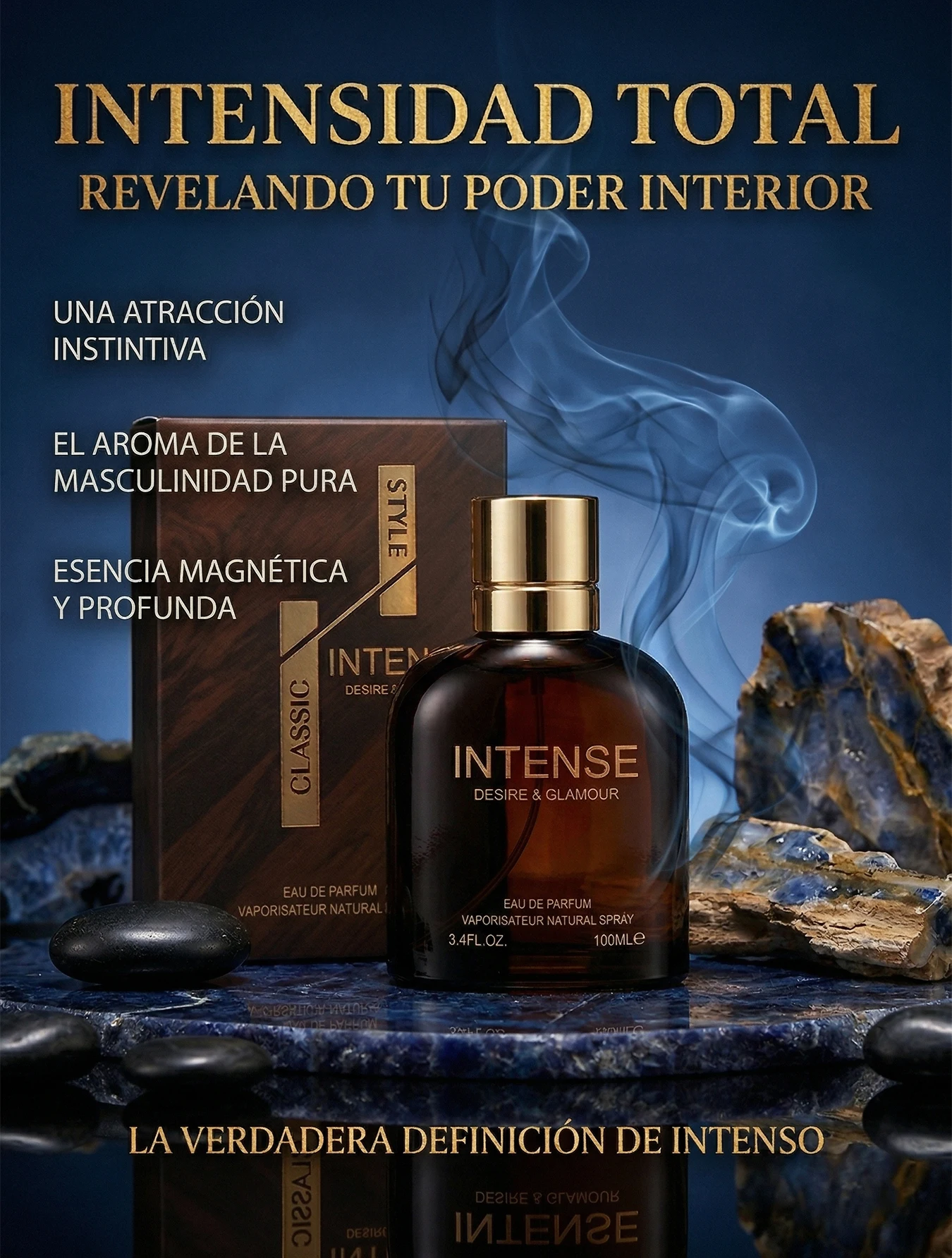 Perfume Intense Desire & Glamour para Hombre 100ml Eau de Parfum Loción Masculina Amaderada con Notas de Tabaco y Sándalo Aroma de Larga Duración para Eventos y Citas Elegancia y Sofisticación en Fragancia EDP.