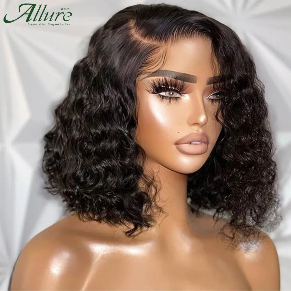 Short Curly Bob Human Hair Wigs Wear to Go Glueless Wigs Black Women Curly Part Lace Wigs Deep Curly Brazilian Hair Wig Allure