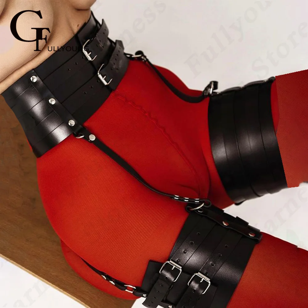 Sexy Woman Harness Body Bondage Strap Garter Belt Stockings Lingerie Widen Leather Starp Waist To Leg Belt Suspender Swordbelt