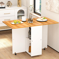 Wooden Multifunctional Retractable and Movable Folding Table With Wheels/Shelves Suitable For Kitchen/Living Room/Small Space