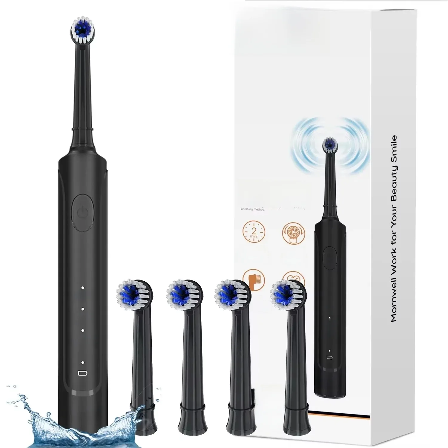 Brosse à dents électrique Rotation dents propres adulte 3 Modes brosse à dents T37 brosse à dents électrique sonique avec 4 têtes de rechange supplémentaires