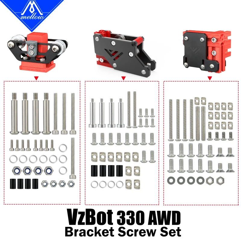 Mellow CNC VzBoT 330 AWD 3D Printer Aluminum AWD Motor Mount And Y-axis Gantry Screws Pack Includes Titanium Bolts