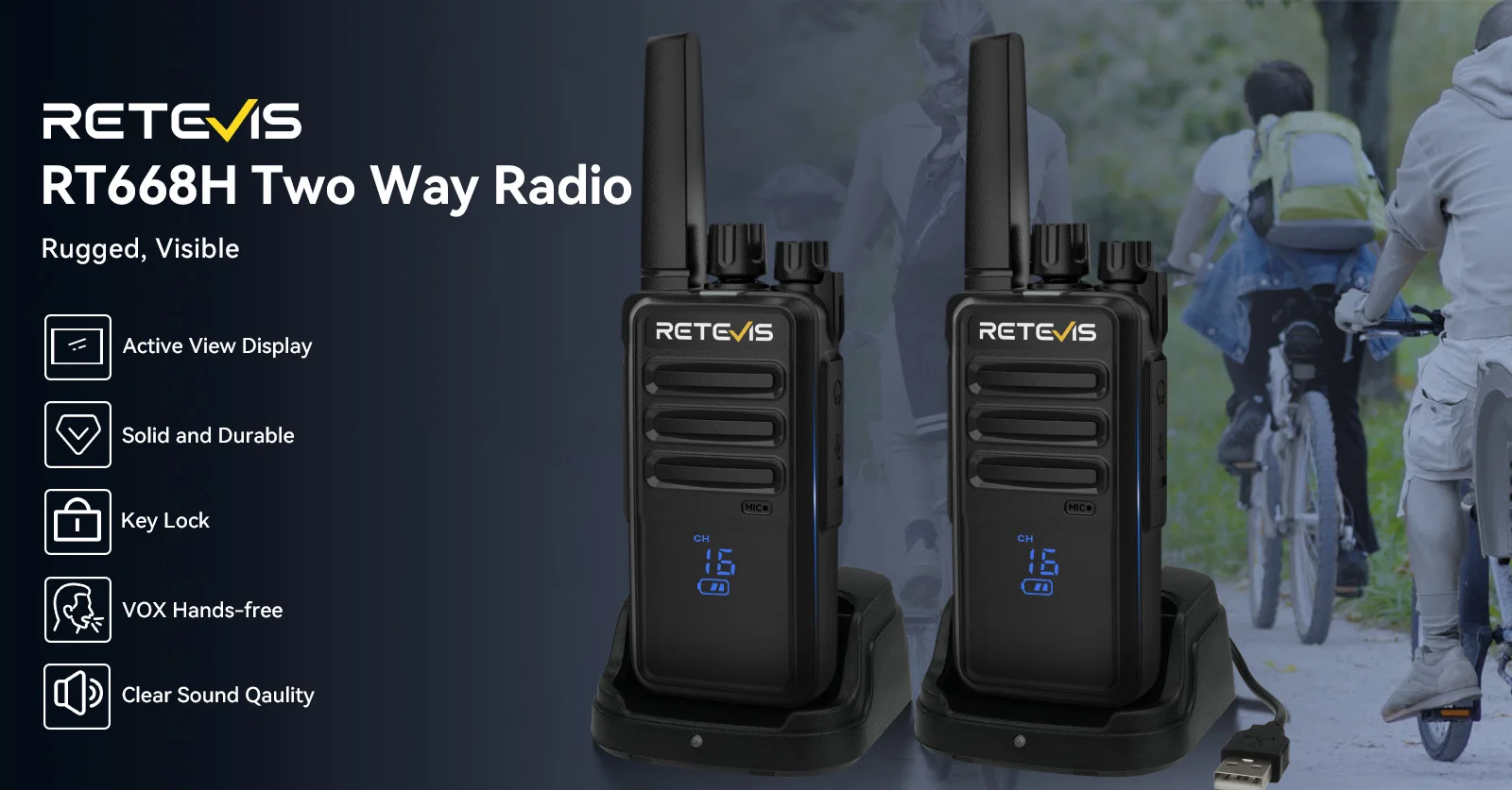 Retevis RT668H Walkie-Talkies 4 Stück PMR446 FRS Lizenzfreies Zweiwege-Funkgerät mit Verstecktem Display und VOX-Funktion für Radfahren und Wandern – Detail 7