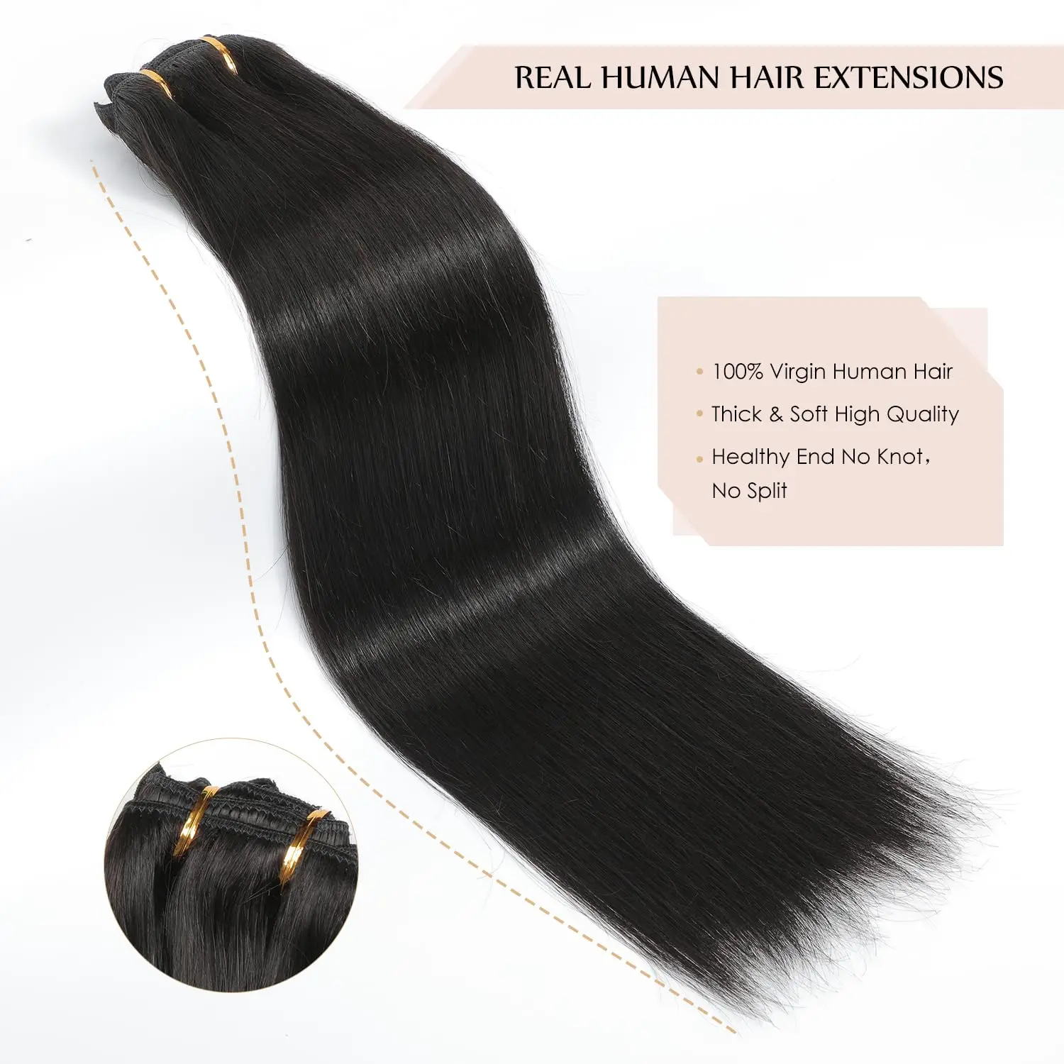 Clip in Hair Extensions Real Human Hair Natural Black Hair Extensions Real Hair Clip in 16 To26 Inches Hair 120g-1Pack Color #1B