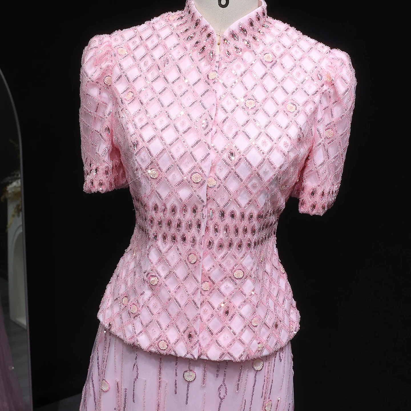 Sharon Said Dubai Elegantes Rosa Abendkleid mit Zwei Kristallen für Damen Hochzeit Formelle Party-Robe SS546 Maßanfertigung – Detail 11