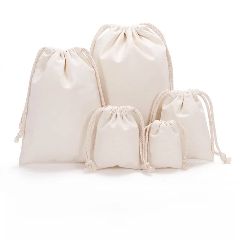 Baumwoll-Kordel zug Aufbewahrung tasche weiße Segeltuch taschen für Süßigkeiten Geschenk verpackung
