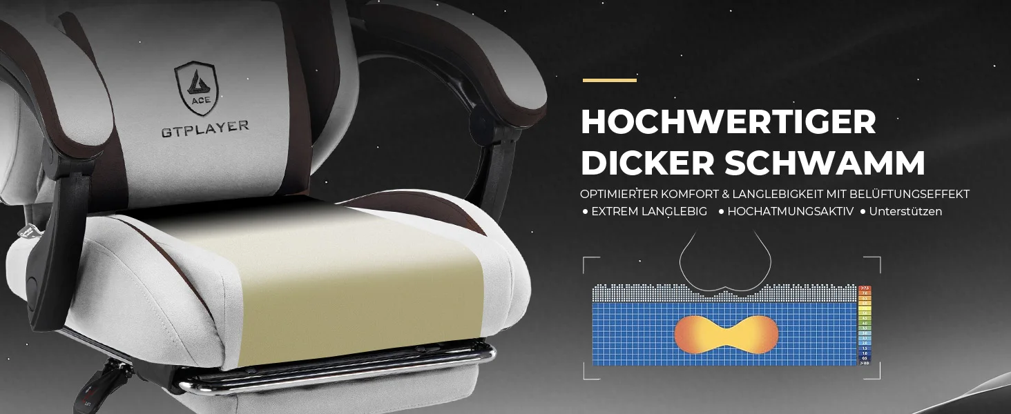 GTPLAYER Gaming Stuhl, Ergonomischer Gamer Stuhl aus Stoff mit Lendenwirbelstütze, PC-Stuhl mit verbreiterter Rückenlehne – Detail 2