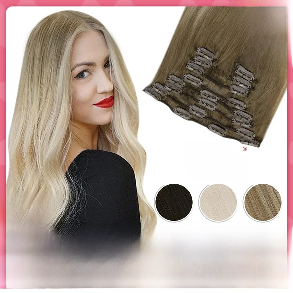 Moresoo Clip in Human Hair Extensions 10-24 inch Machine Remy Menselijk Haar Braziliaanse Doule Inslag Onzichtbare Set Recht 5/7 Stuks 100G - afbeelding 2