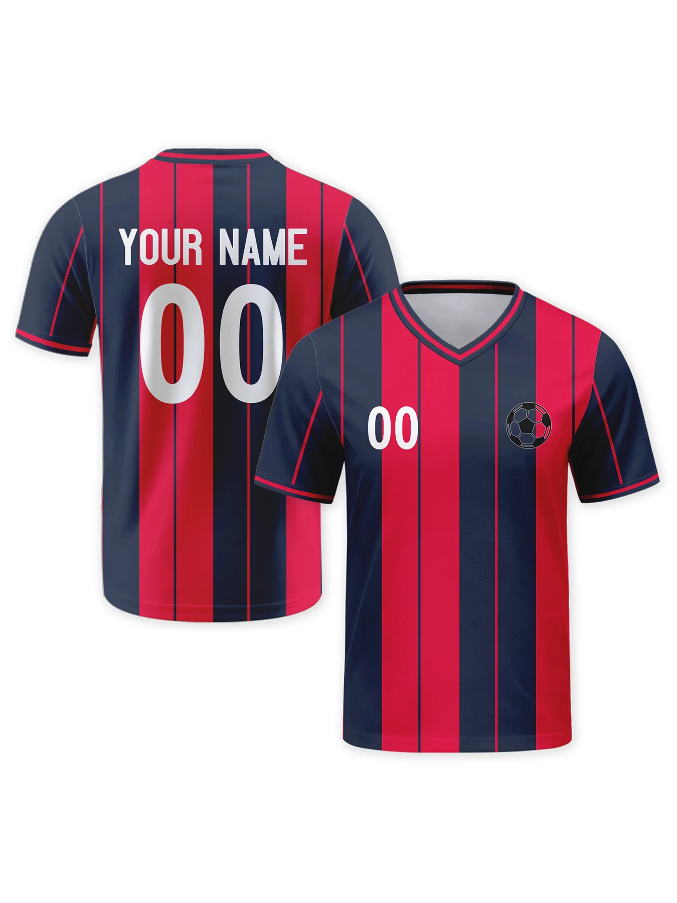 

Personalize Soccer Jersey with Logo Name Number Custom Red Navy Striped Soccer Shirt Football Team Top for Men Youth Women Fan