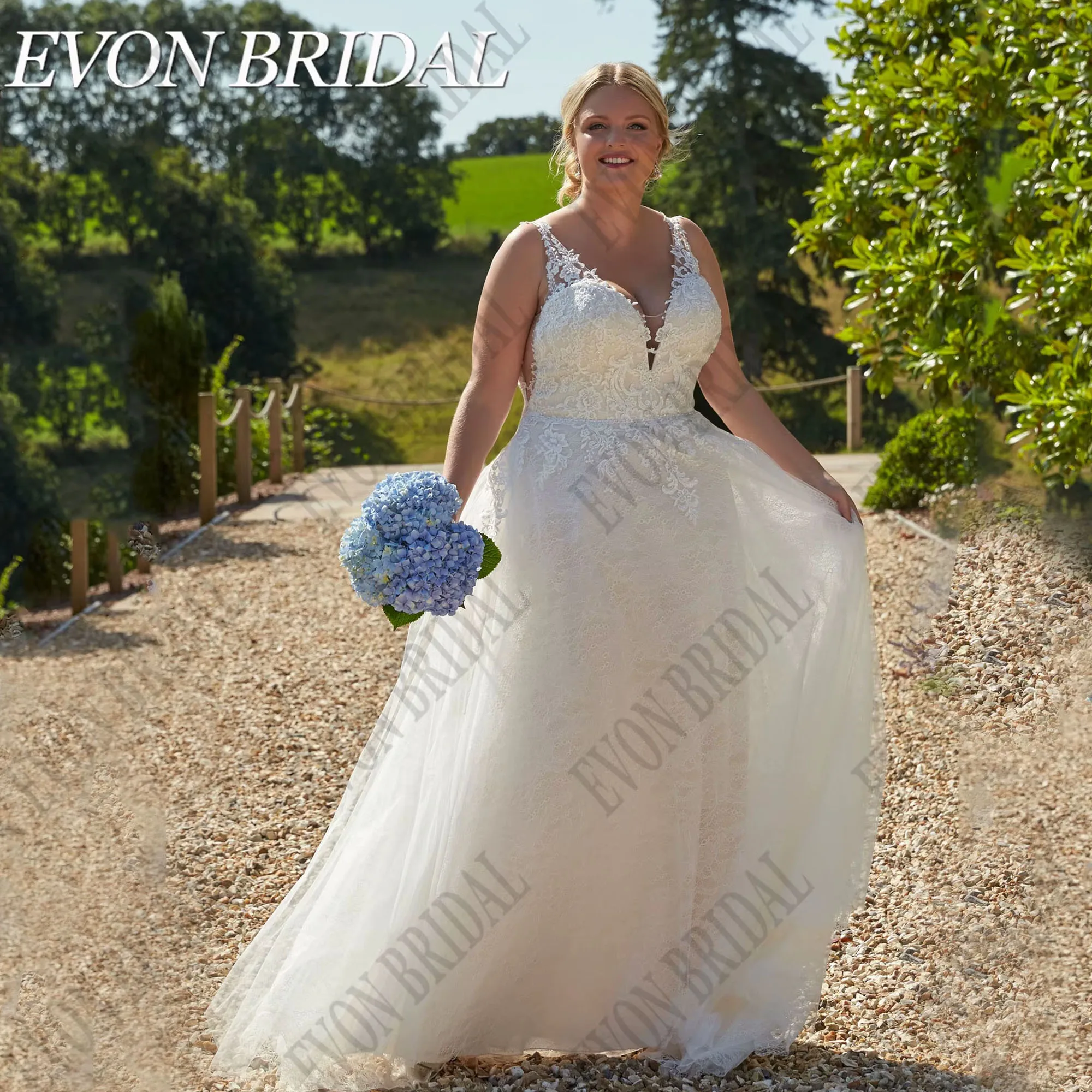 

Large Size Bride Gowns For 2025 Bride V-Neck Applique A-Line Wedding Dresses Tulle Boho Vestidos De Novia EVON BRIDAL Customized