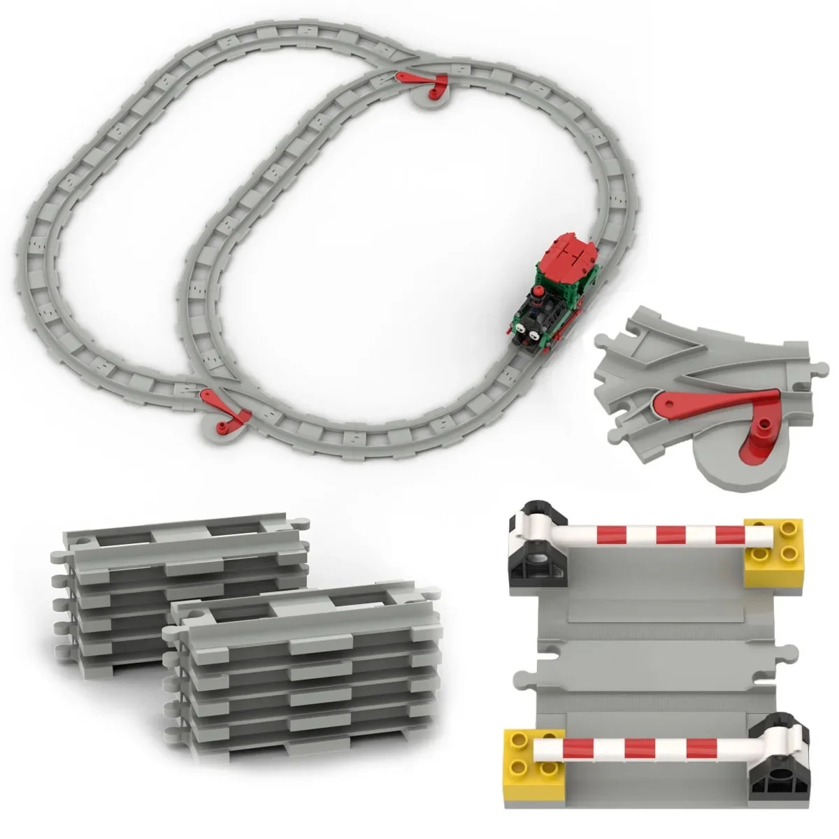 Grote bouwsteen lichtgrijze spoorcompatibele Duplo-treinen onderdelenset Platform gebogen spoor speelgoedset voor kindercadeau - afbeelding 2