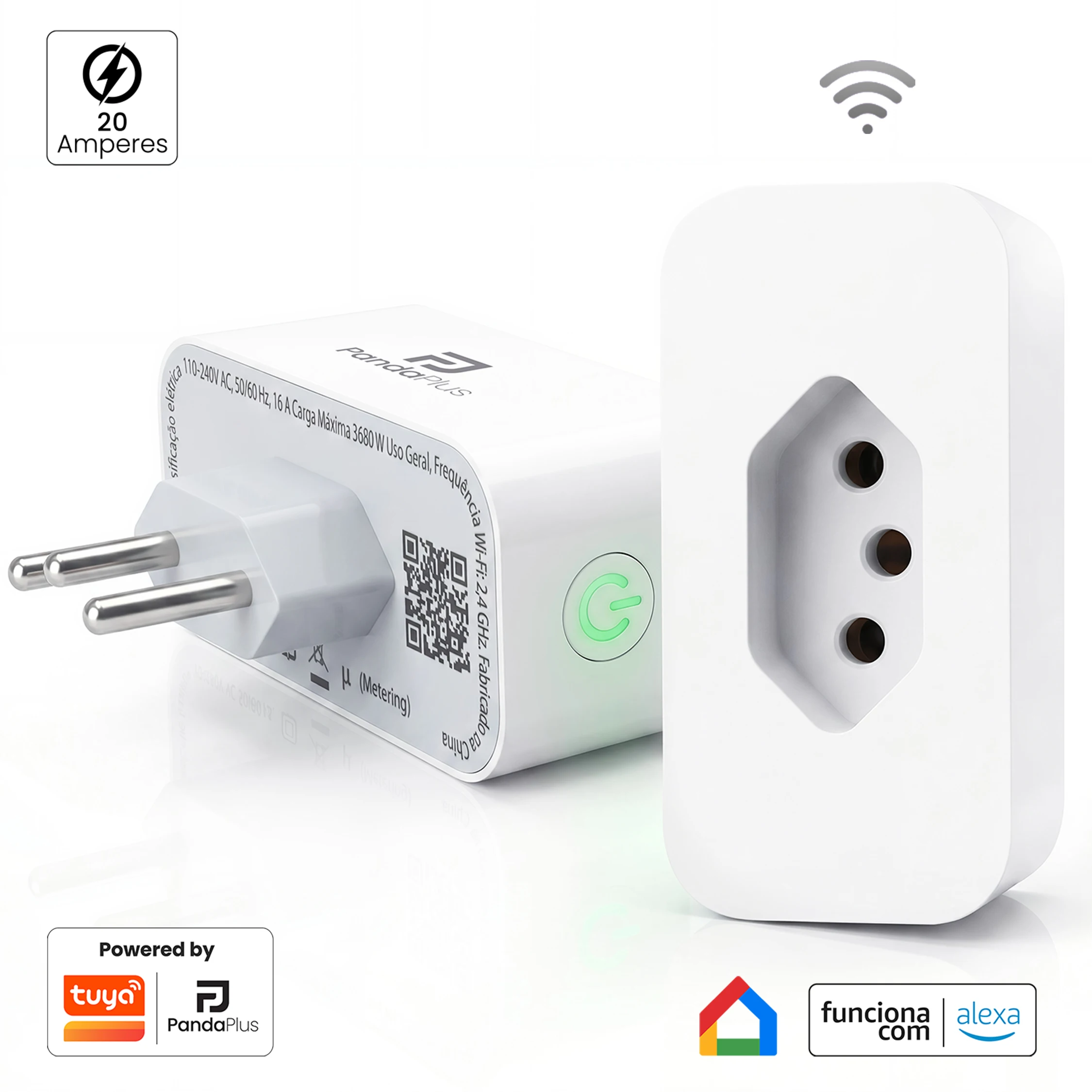 Tomada Inteligente Wifi 16A/20A Medidor Consumo Tuya Panda Plus Smart Life Alexa Google Comando Por Voz e App Bivolt 3680W/4000W