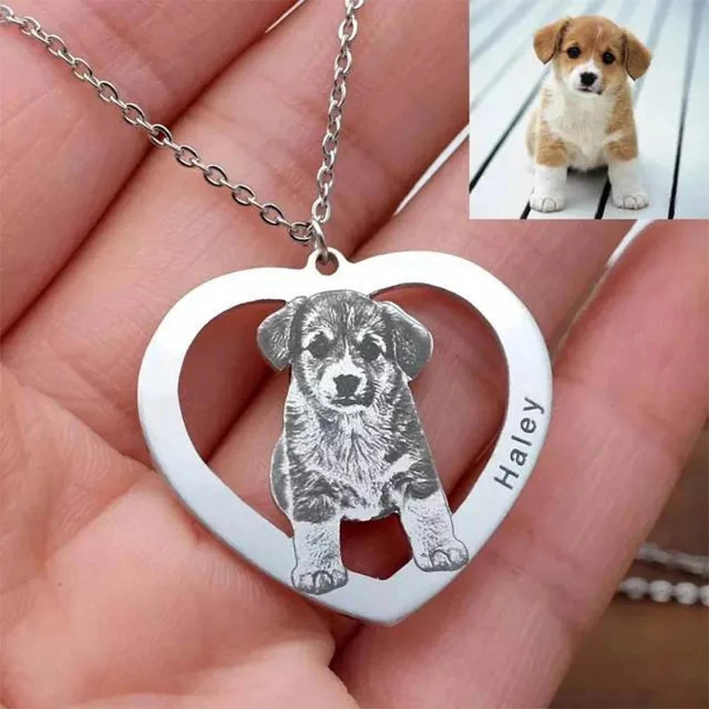 Personalized Pet Photo Necklace Engraved Pets Pendant Gifts  Handmade Custom Dog Cat Necklaces Memory Jewelry Picture Pendants