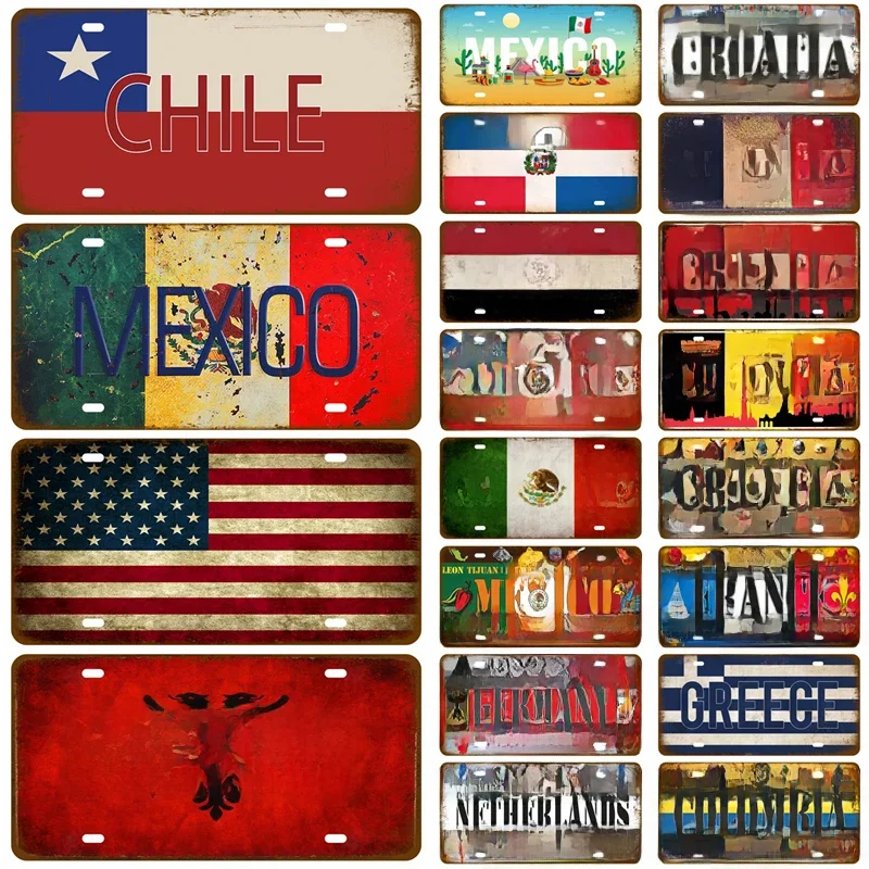 Plaque en fer blanc avec drapeau de pays, France, espagne, allemagne, pour mur, maison, Restaurant, artisanat, décor de Bar, signe en métal, mexique et américain
