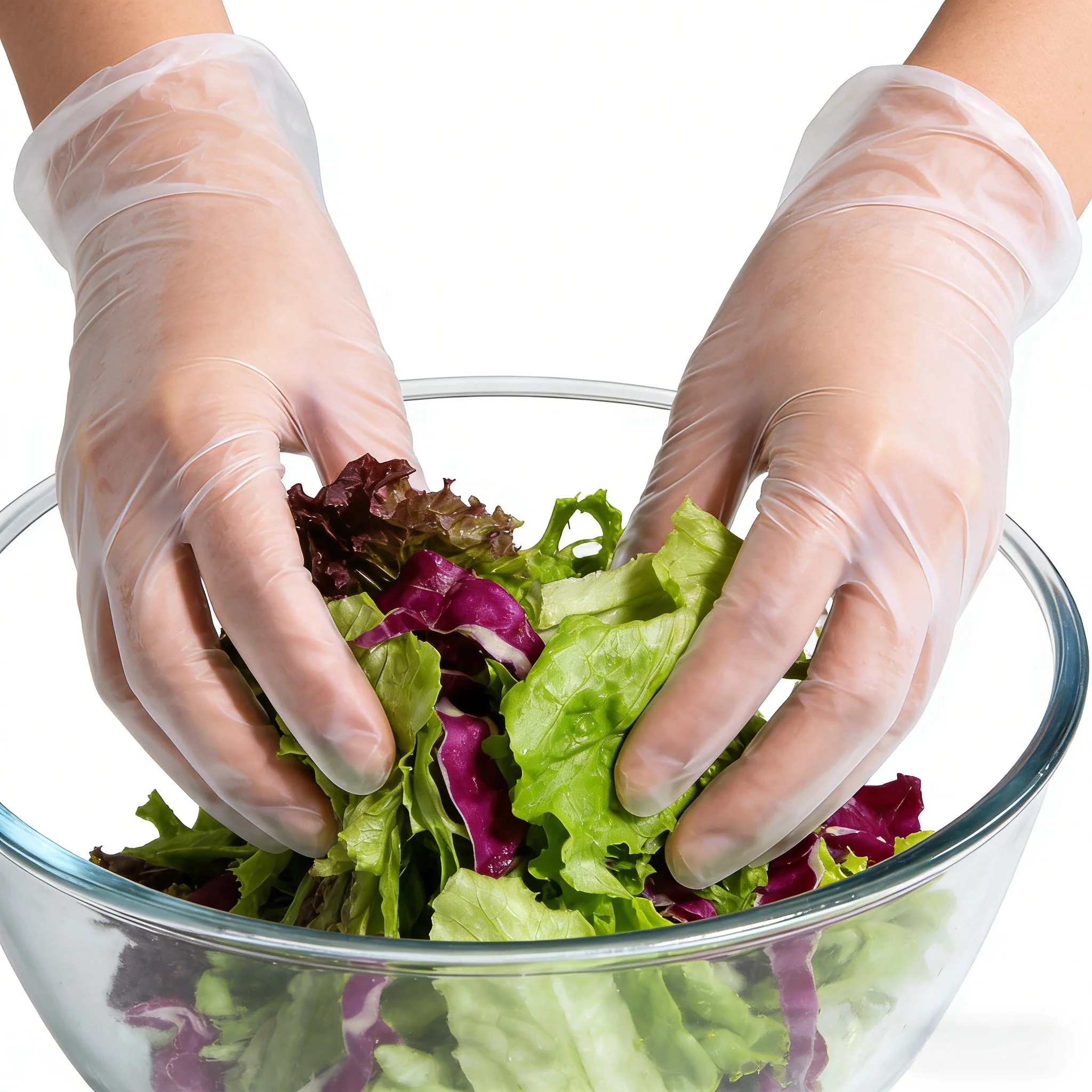 Un paquete económico de cien guantes de plástico transparente adecuados para una variedad de tareas de cocina y limpieza en casa.