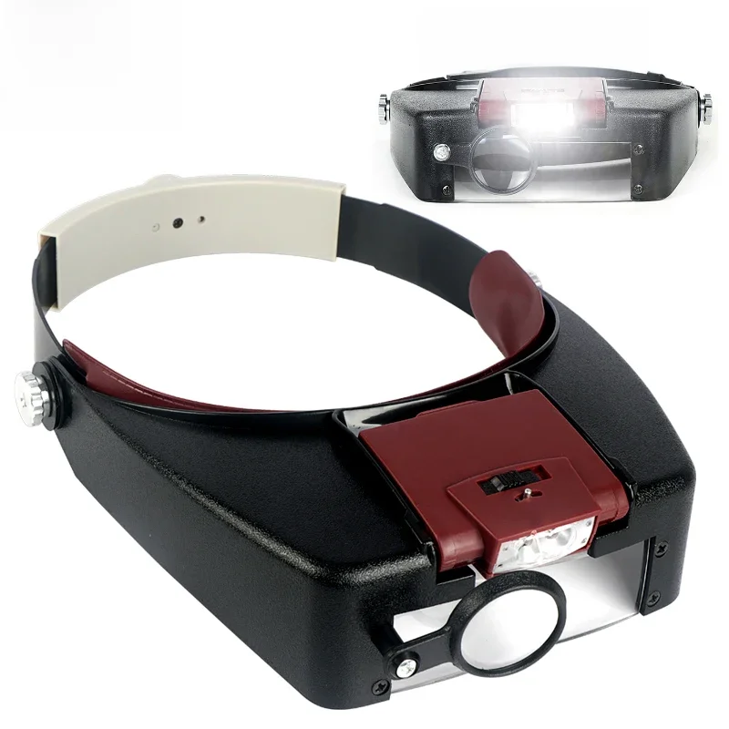 Kask w stylu 10X szkło powiększające na opasce okulary regulowany rozmiar lupa z lampą LED lupe okulary do naprawy zegarka biżuteria do czytania — zdjęcie 2