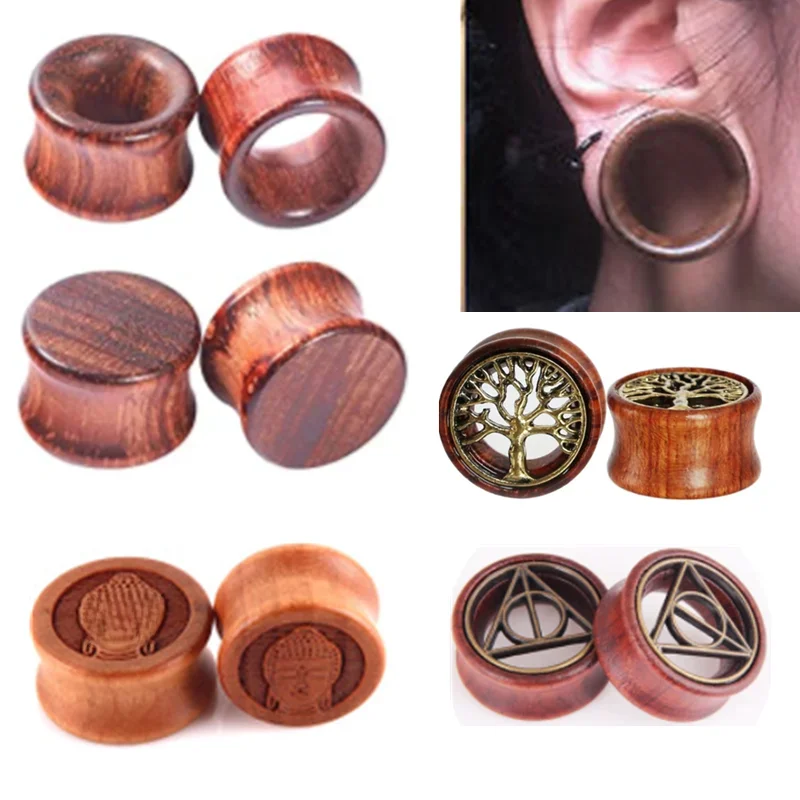 1Para drewnianych zatyczek do uszu i kolczyków tunelowych Wtyczki do uszu Rozciągacz do uszu Piercing skórny Oreja Mujer Rozciągacz Biżuteria męska do ciała — zdjęcie 2