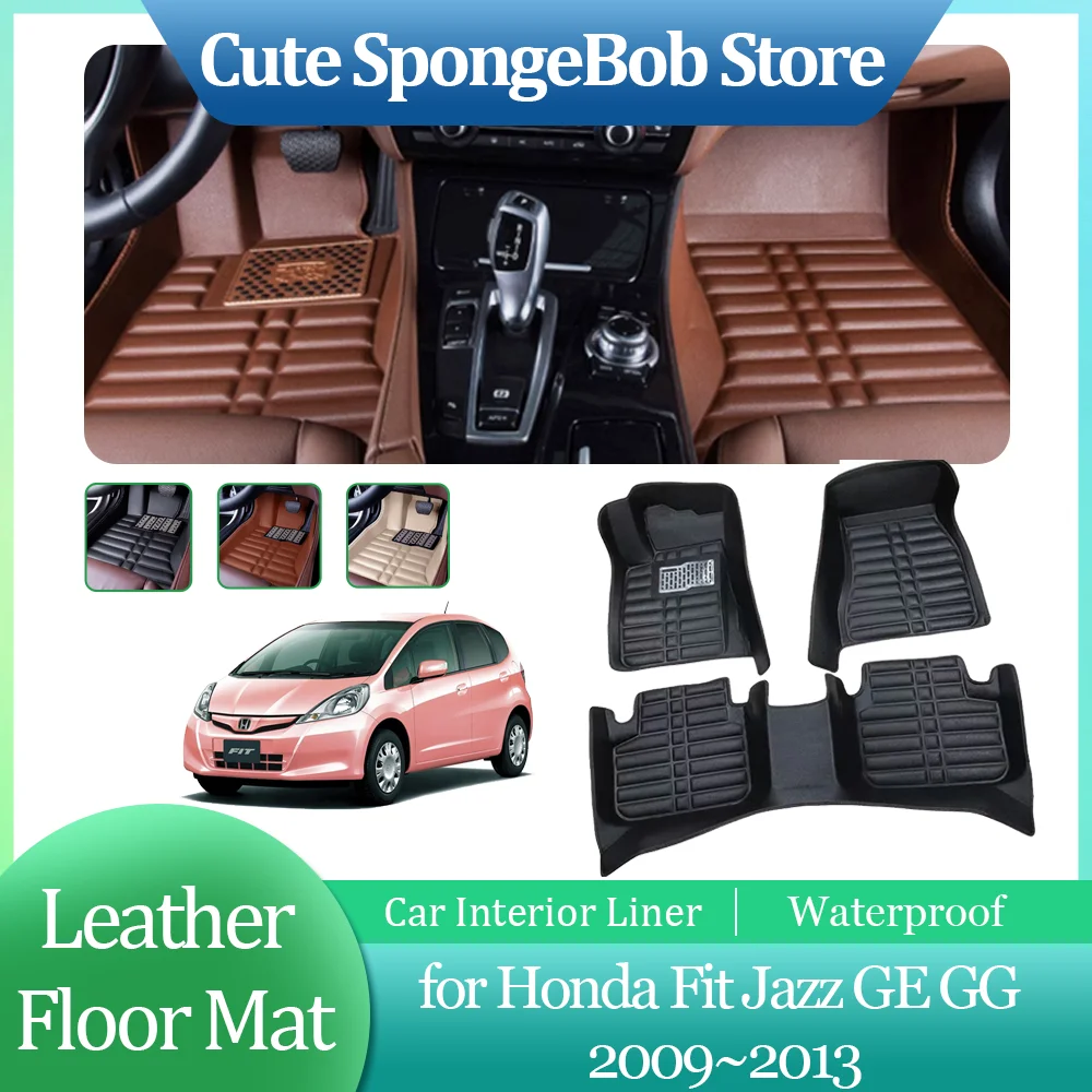 Car Leather Floor Mat for Honda Fit Jazz GE GG 2009~2014 Anti-dirty Foot Interior Liner Waterproof Carpet Custom Pad Accessories