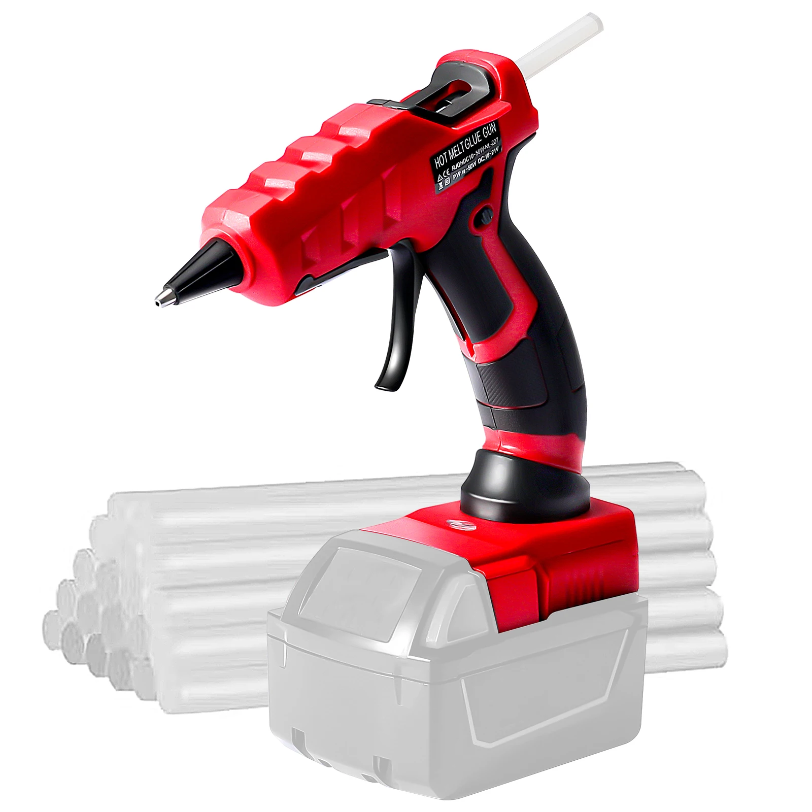 50W Cordless Hot Glue Gun for Milwaukee 18V Battery 30s Quick Preheat with 30pcs 7mm Sticks for Arts & Crafts & DIY (No Battery)