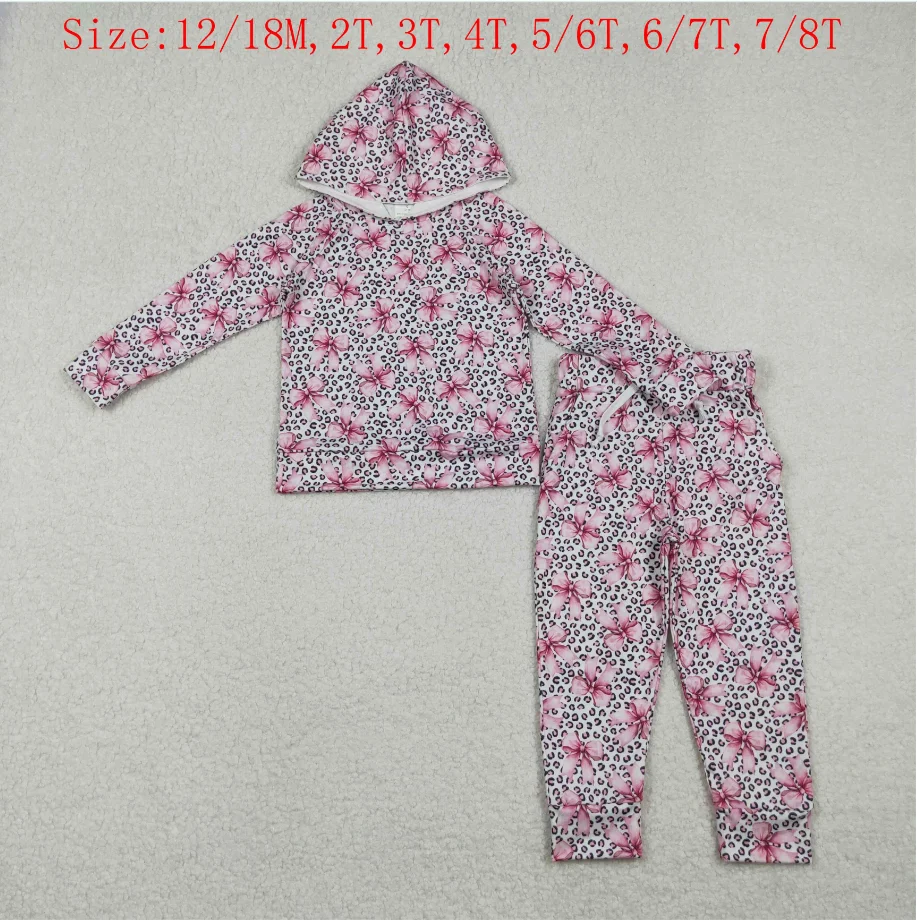 

Floral Girls GLP2854 Pink Bows Leopard Hoodie Top Pockets Pants Girls Clothes Set