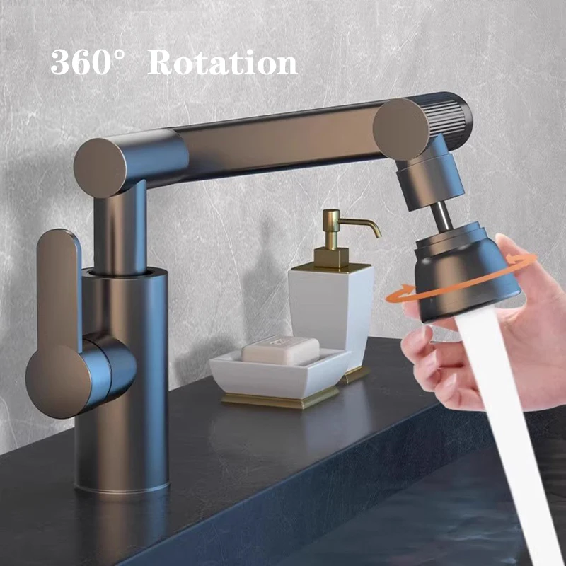 Mechanical Arm Universal Faucet Bathroom Kitchen Splashproof Faucet Bathroom Countertop Basin Hot and Cold Tap Faucet Accessorie
