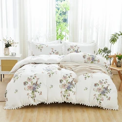 Set copripiumino floreale 3 pezzi Set biancheria da letto in microfibra fiore viola 1 copripiumino 2 federe senza piumino Queen Size