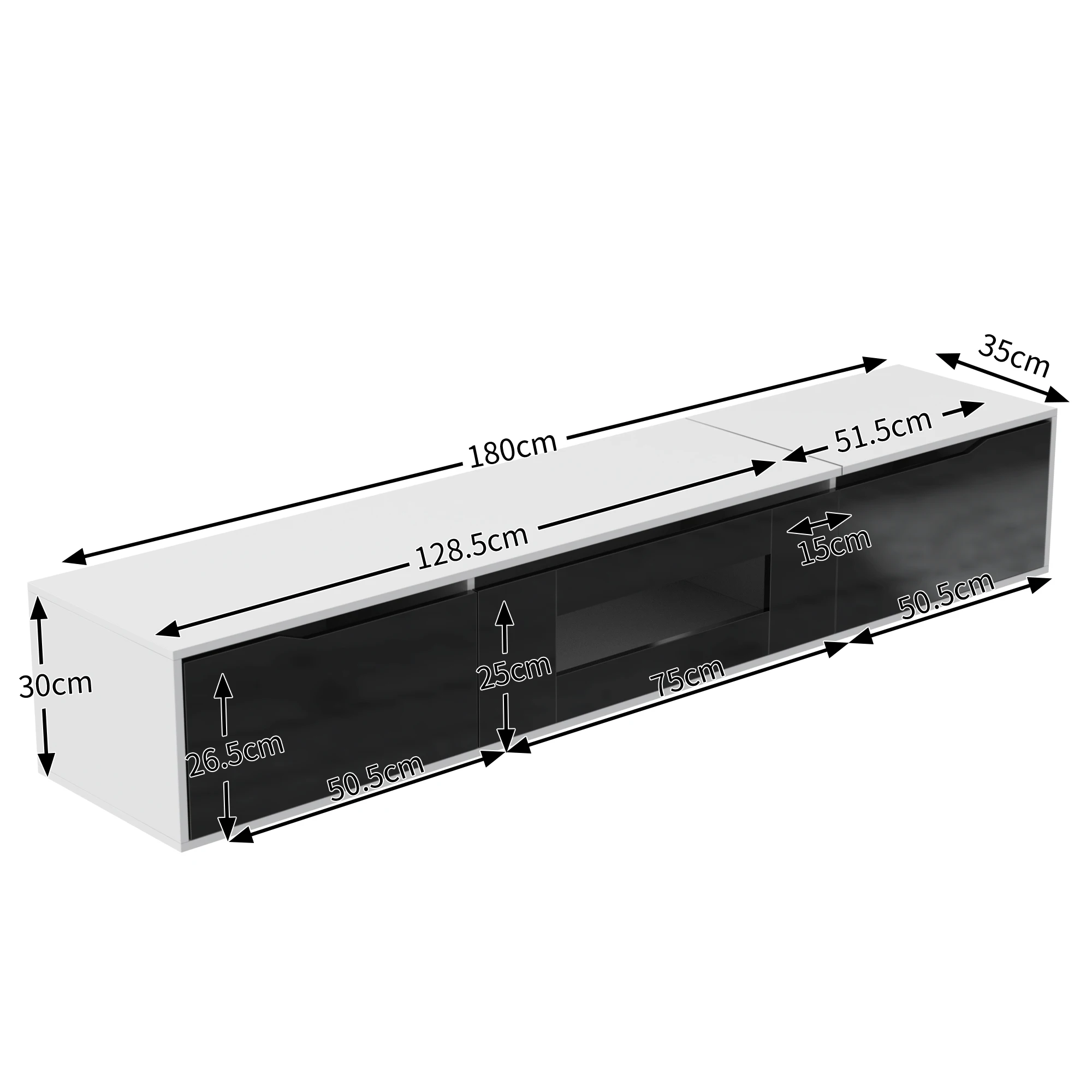 Hoogglans Tv-Kast 180 × 35 × 30Cm Met Kleurveranderende Led-Verlichting Aan De Muur Monteerbare Tv-Opbergkast Voor Moderne Woonkamers