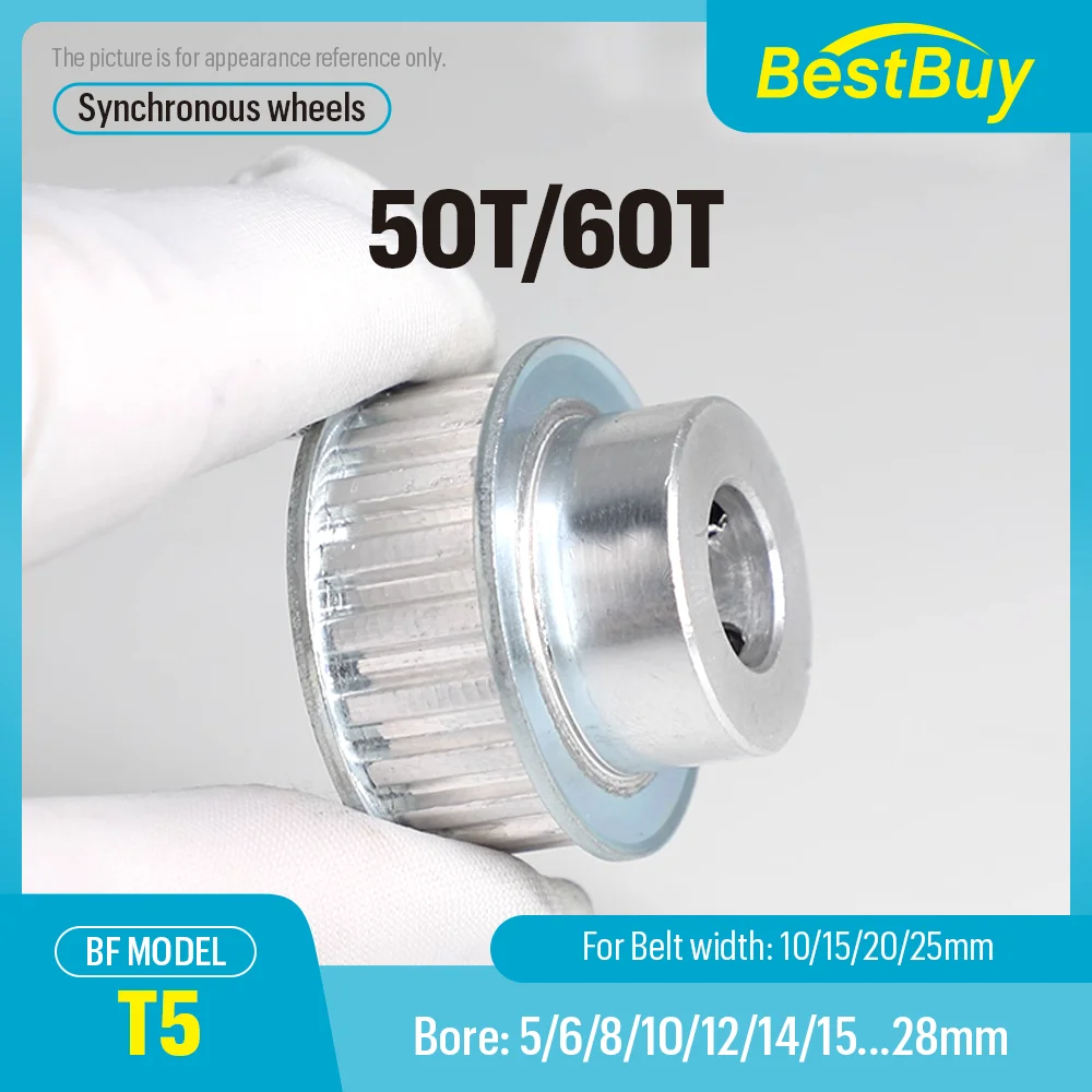 

Alloy Wheels T5 BF Shape 50T/60T Synchronous Wheels Bore 5-28mm Pitch 5mm Match With Width 10/15/20/25mm T5 Timing Belt