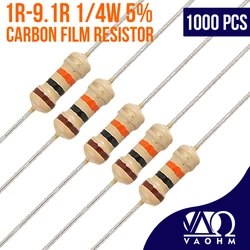 Resistencia de carbono 1000 piezas, 5% W, 1R, 1R2, 1R5, 1R8, 2R2, 2R4, 2R7, 3R, 3R3, 3R6, 3R9, 4R3, 4R7, 5R1, 5R6, 6R2, 6R8, 7R5, 8R2, 9R1