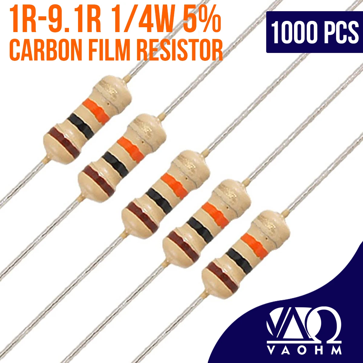 1000PCS CARBON RESISTOR 5% 0.25W 1R 1R2 1R5 1R8 2R2 2R4 2R7 3R 3R3 3R6 3R9 4R3 4R7 5R1 5R6 6R2 6R8 7R5 8R2 9R1