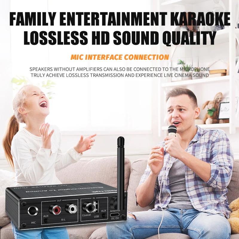 DISOUR Bluetooth 5.3 Audio Receiver+Coaxial DAC Converter+USB U-Disk Play+6.5 Micrphone Karaoke Wireless Adapter 3.5MM AUX RCA