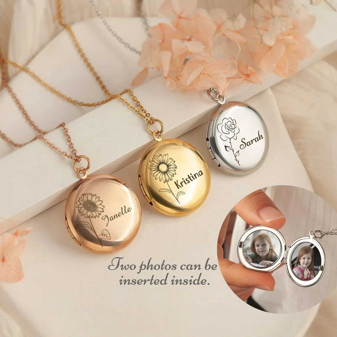 Personalized Name Birthday Flower Photo Necklace Customizable Openable Ladies Pendant Daily Jewellry Best Gift For Women