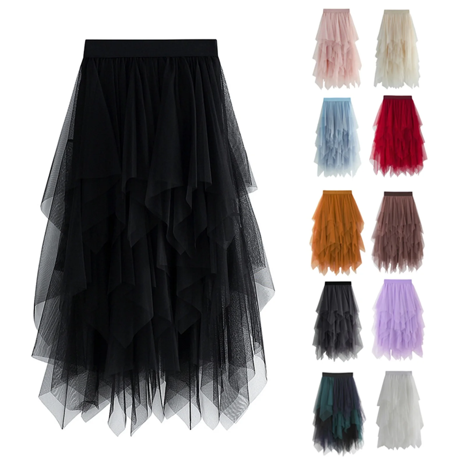 Hot Sale Irregular Tulle Skirt Women Summer Casual Party Club Wear Petticoat Ball Gown Skirt