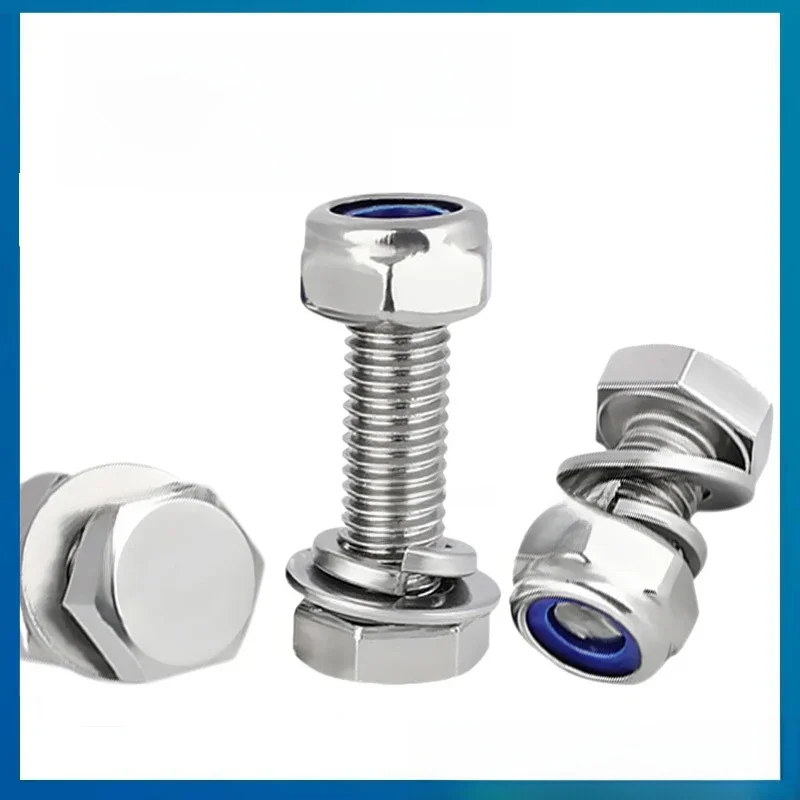 Boulons à tête hexagonale et écrous de blocage, jeu de rondelles, vis à tête hexagonale en acier inoxydable avec Kit d'écrou de blocage, rondelles à ressort M4 M5 M6 M8 M10 M12