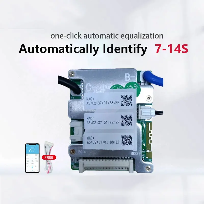 JIABAIDA BMS Smart BT UART 7S-14S LiFePo4 Li-ion Battery 20A-50A Continuous Current Charge Discharge Protect JBD BMS 8S 10S 12S