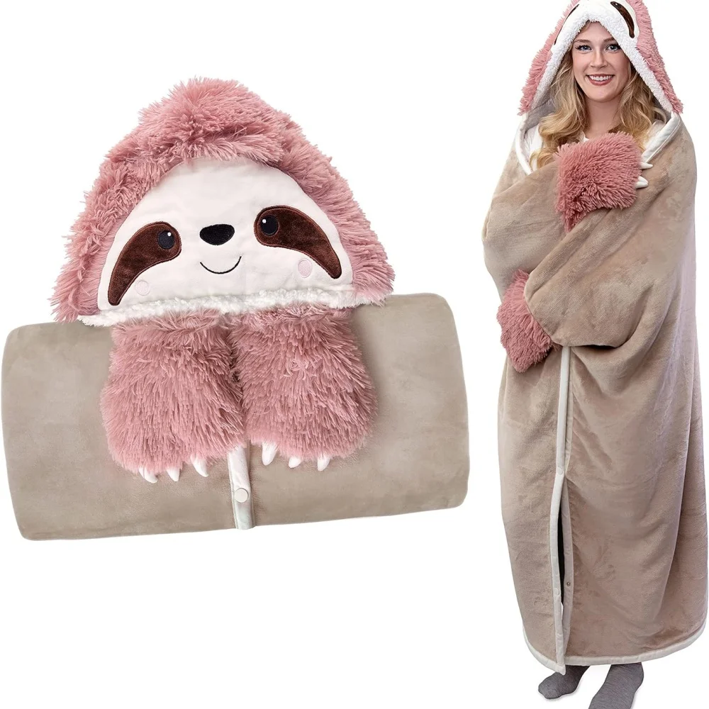 Sloth Manta con capucha usable para adultos, súper suave, peluda, cálida, acogedora, Sherpa, abrigo, regalo de Navidad