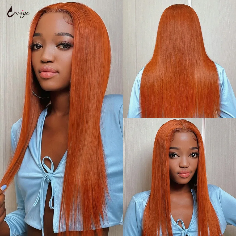 32 Inch Ginger Lace Front Human Hair Wigs Bone Straight Lace Front Wig Orange Colored Human Hair 13x6 Lace Frontal Wig For Women