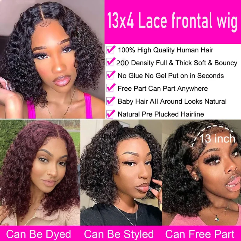 Короткие вьющиеся парики спереди, человеческие волосы 13x4, прозрачный парик фронтальной части шнурка, предварительно выщипанные парики из человеческих волос 150% плотности с волосами ребенка