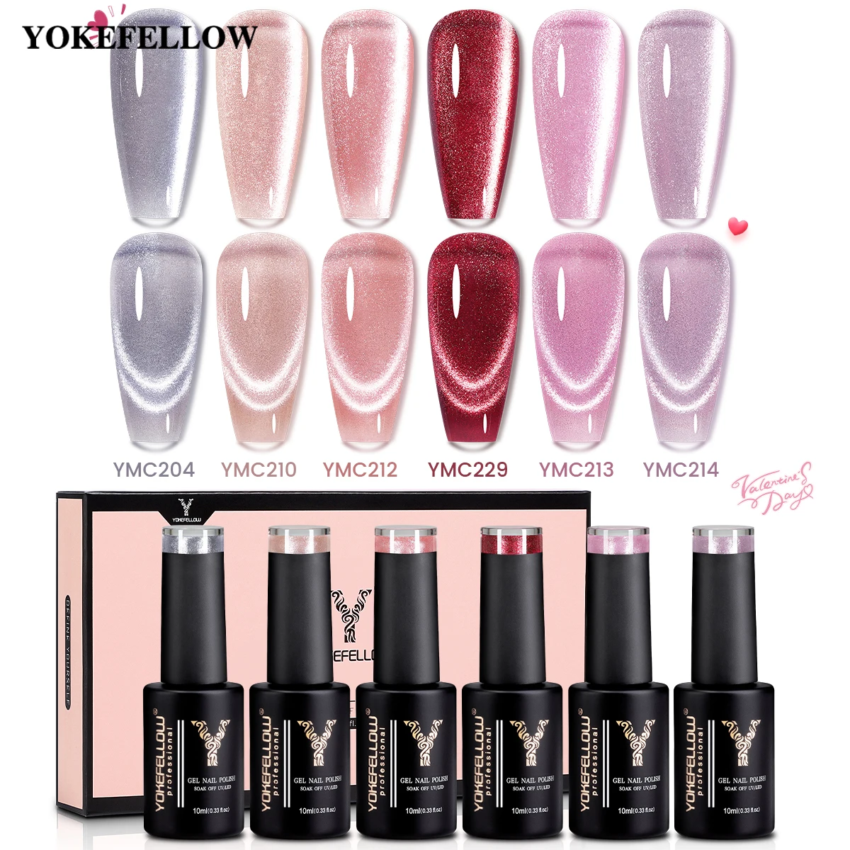 YOKEFELLOW 6pcs 10ml Crystal Love Cat Eye Gel Nail Polish Set Semi Permanent Soak Off UV LED Manicure For Nail Art Gel Varnish