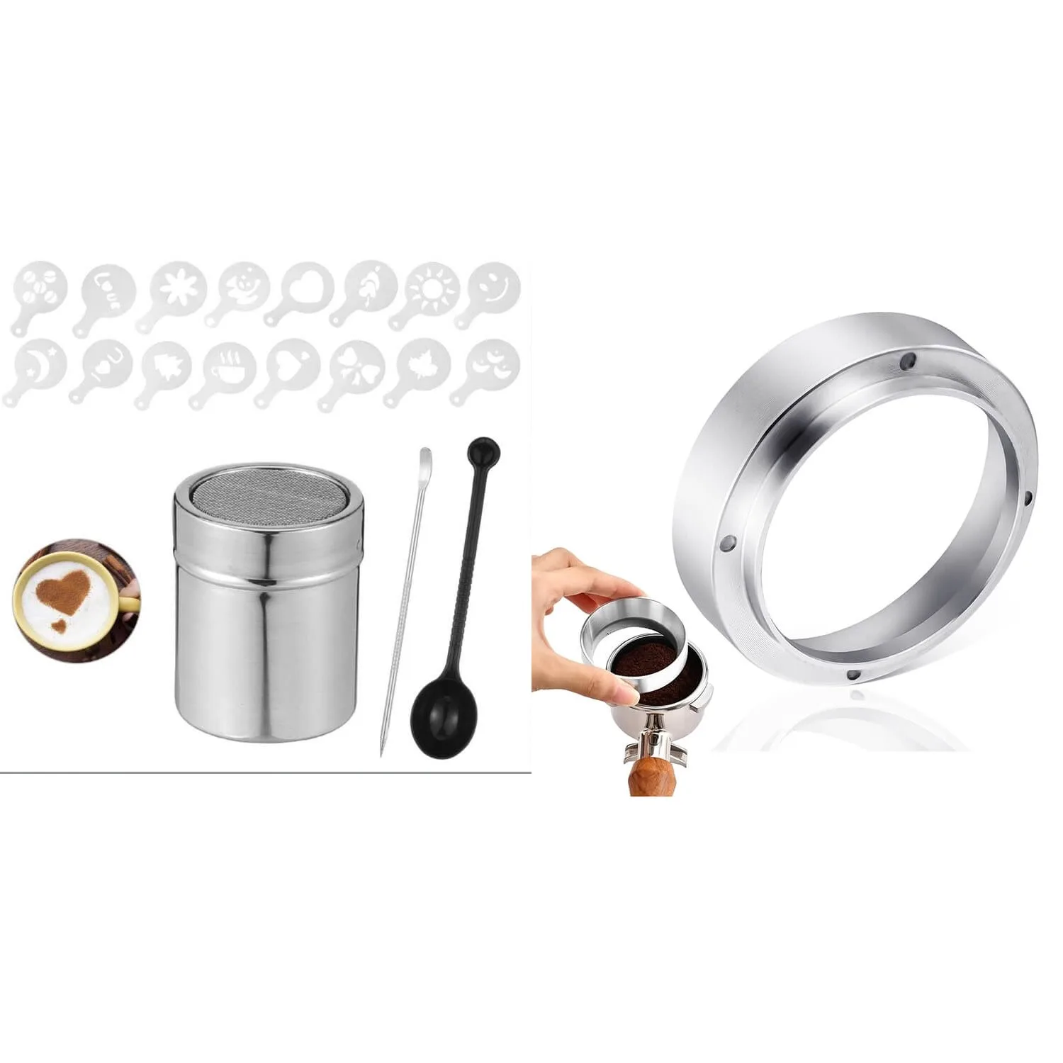 

Powdered Sugar Shaker Duster & 53Mm Coffee Powder Rings, Coffee Powder Dosing Ring, Powder Shaker Mesh Shaker Powder Cans With L